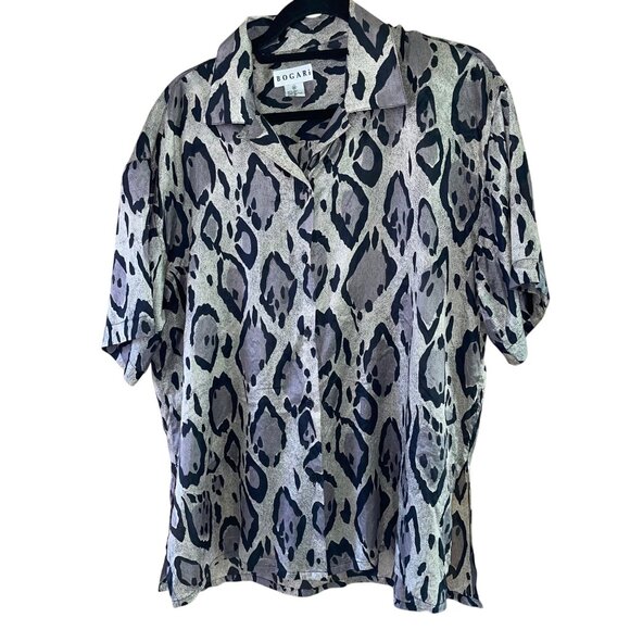 Bogari Vintage Womens Shirt Size M Gray Snake Print Button Down Oversized Fit - Picture 6 of 9